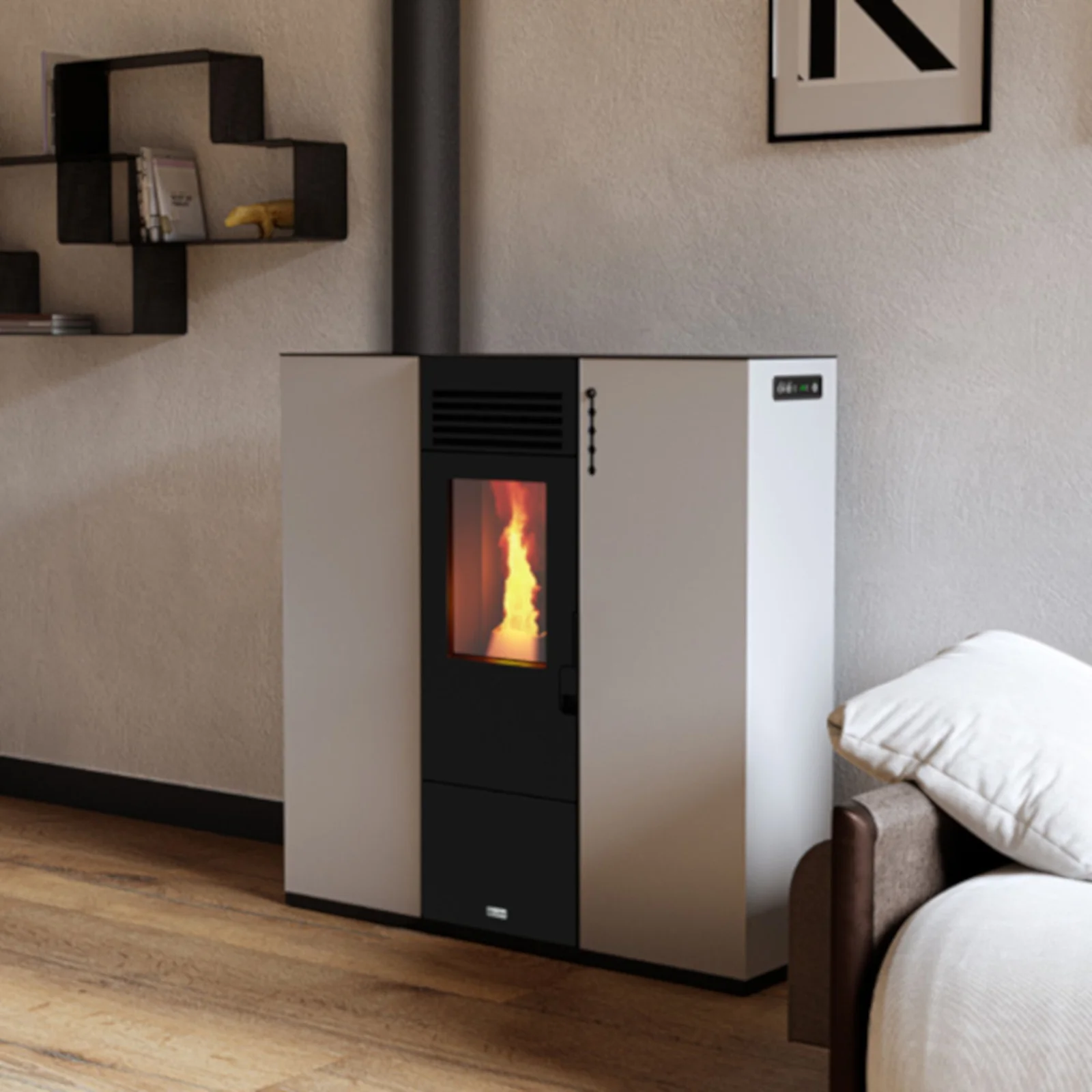 Estufa de pellet canalizable de pasillo 10kW blanco - Image 2